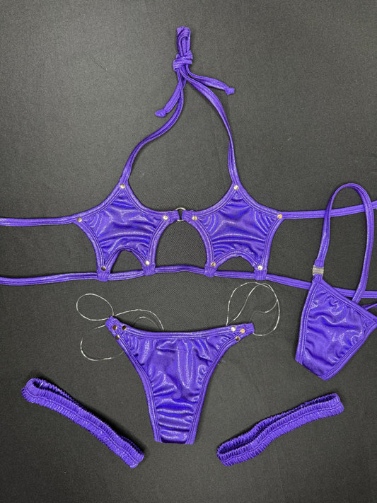 Matrix Purple Microdot Star-Top Garters Bikini Lingerie Outfit
