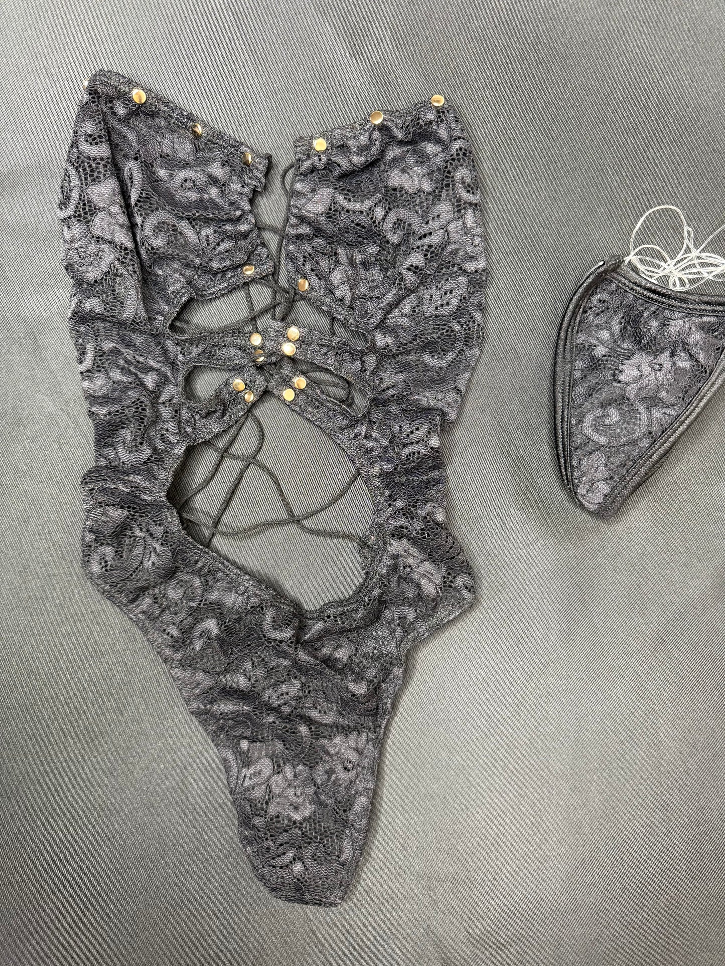 Black Flower Lace One-Piece Lingerie Outfit