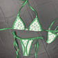 Designer Green/White Spandex Two-Piece Bikini Lingerie Outfit