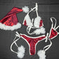 Burgundy/White Spandex/Fur Three-Piece Bikini With Hat Lingerie Outfit