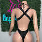Neon Green Fishnet/Cosmic Blue/Yellow/Black Spandex One-Piece Romper Lingerie Outfit