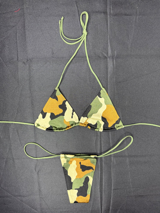 Camouflage Spandex Two-Piece Micro Bikini Lingerie Outfit