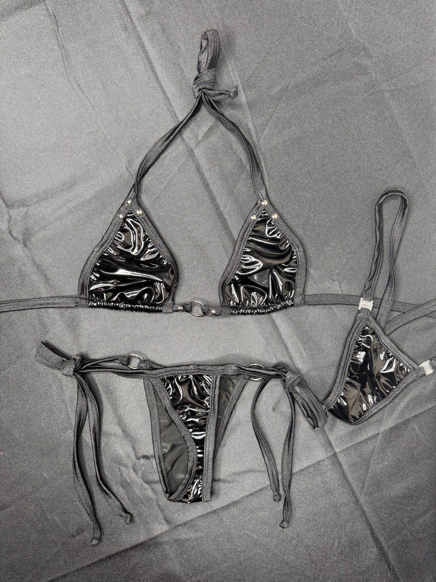 Black Latex Two-Piece Bikini Lingerie Outfit