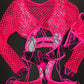Hot Pink Thunder Print/Hot Pink Fishnet One-Piece Romper Lingerie Outfit