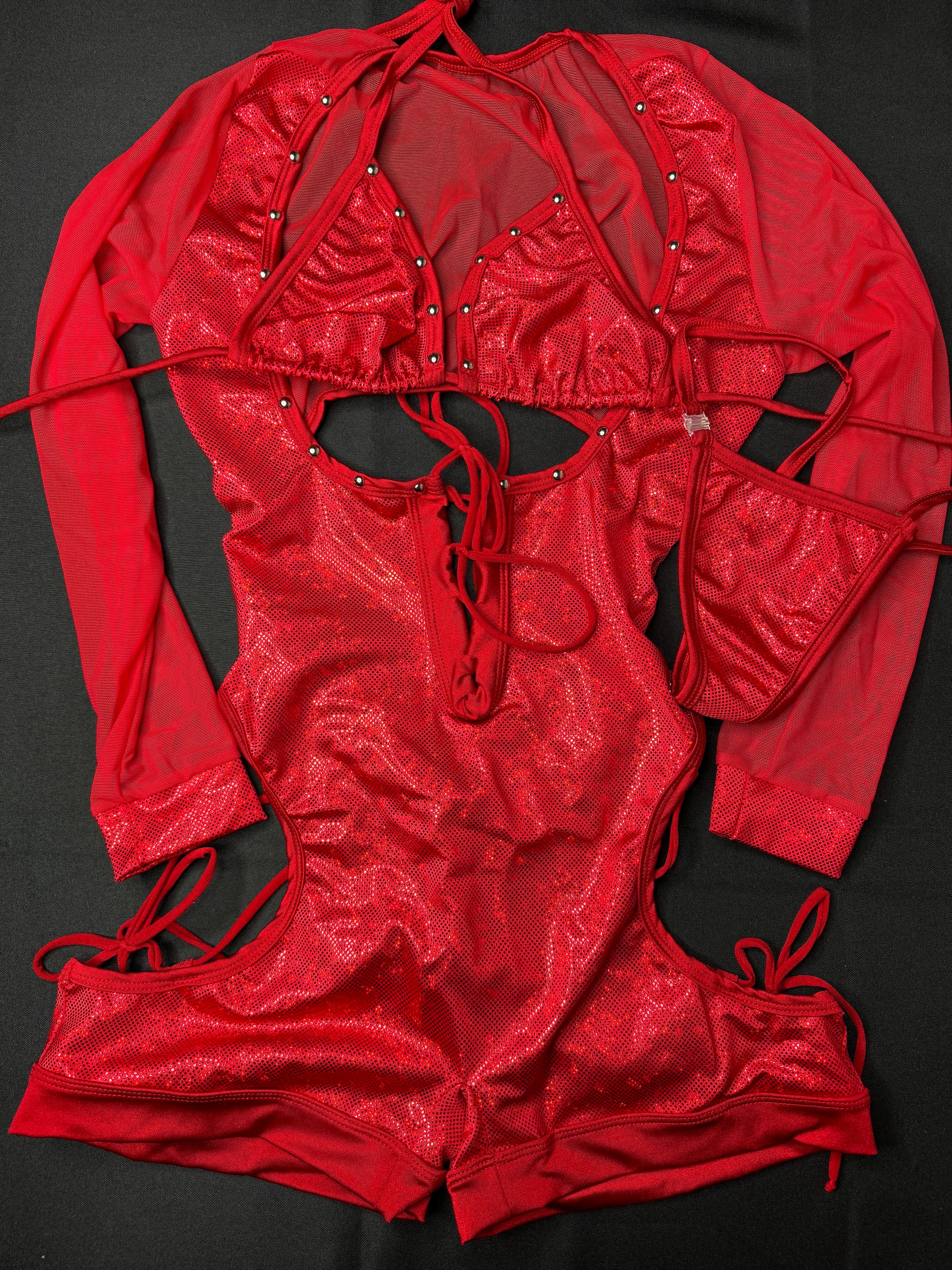 Metallic Red Long Sleeve Bartender Outfit