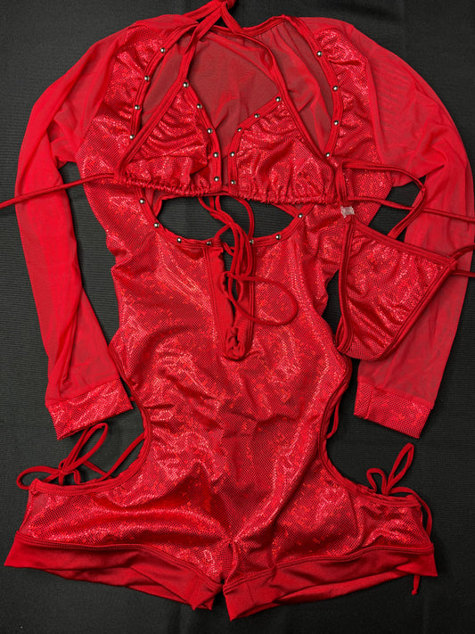 Metallic Red Long Sleeve Bartender Outfit