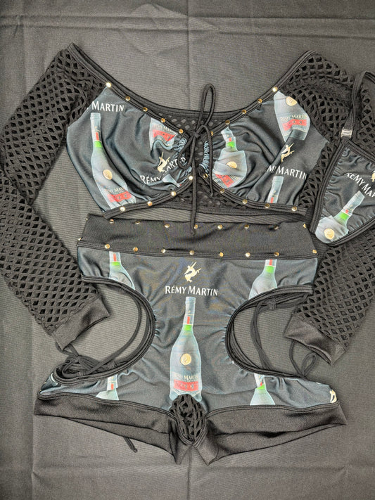 Black Long Sleeve/Shorts Two-Piece Exotic Dancer Outfit