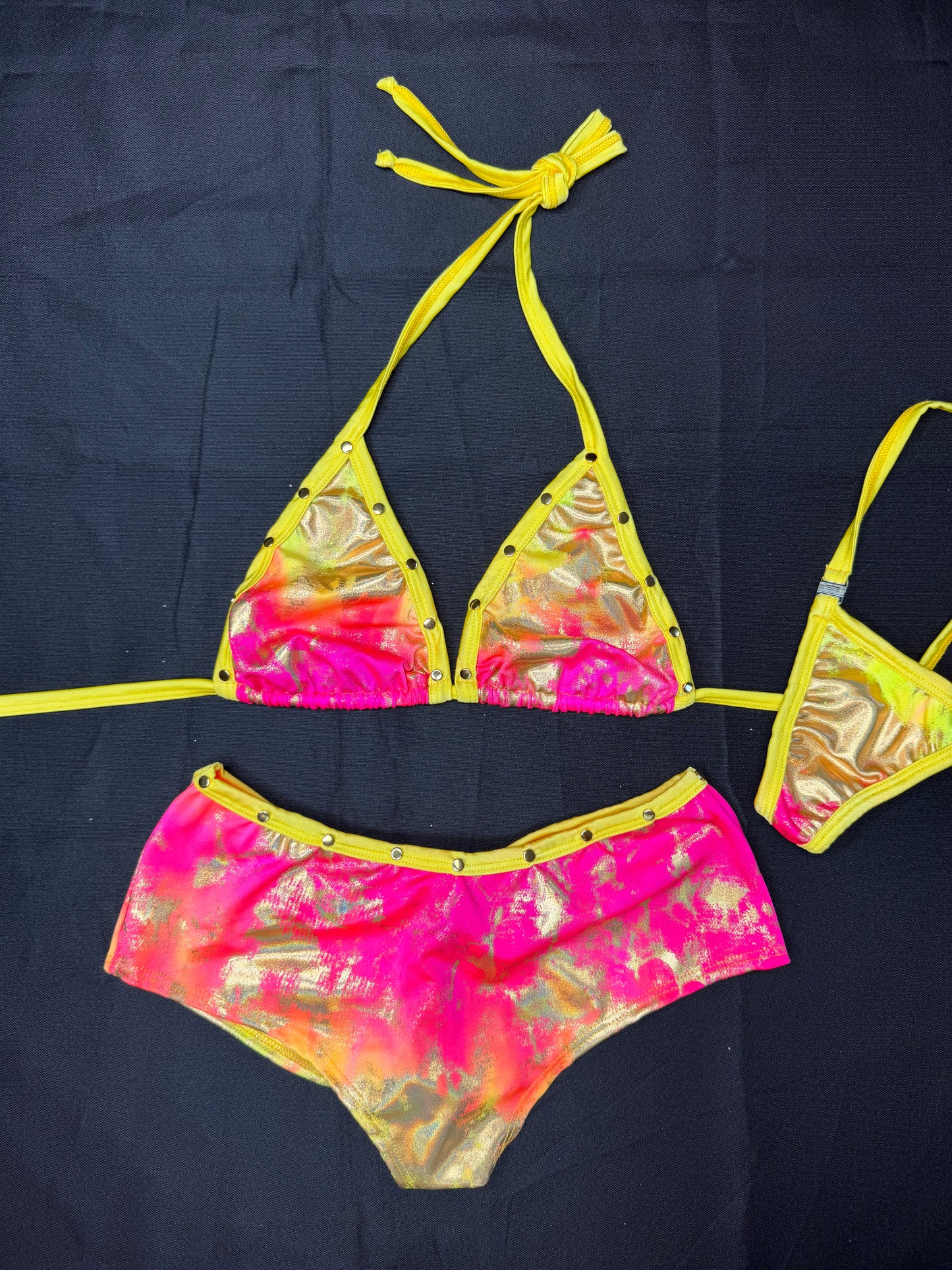Yellow/Pink Spandex One-Piece Lingerie Outfit