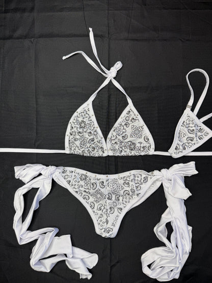 White Bandana/White Spandex Two-Piece Bikini Lingerie Outfit
