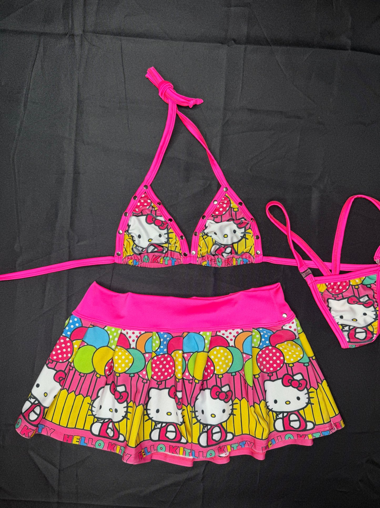 Hot Pink Kitty Spandex Bikini Top/Skirt Two-Piece Lingerie Outfit
