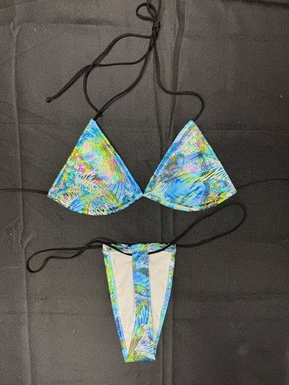 Holographic Butterfly Print Micro Bikini Lingerie Outfit