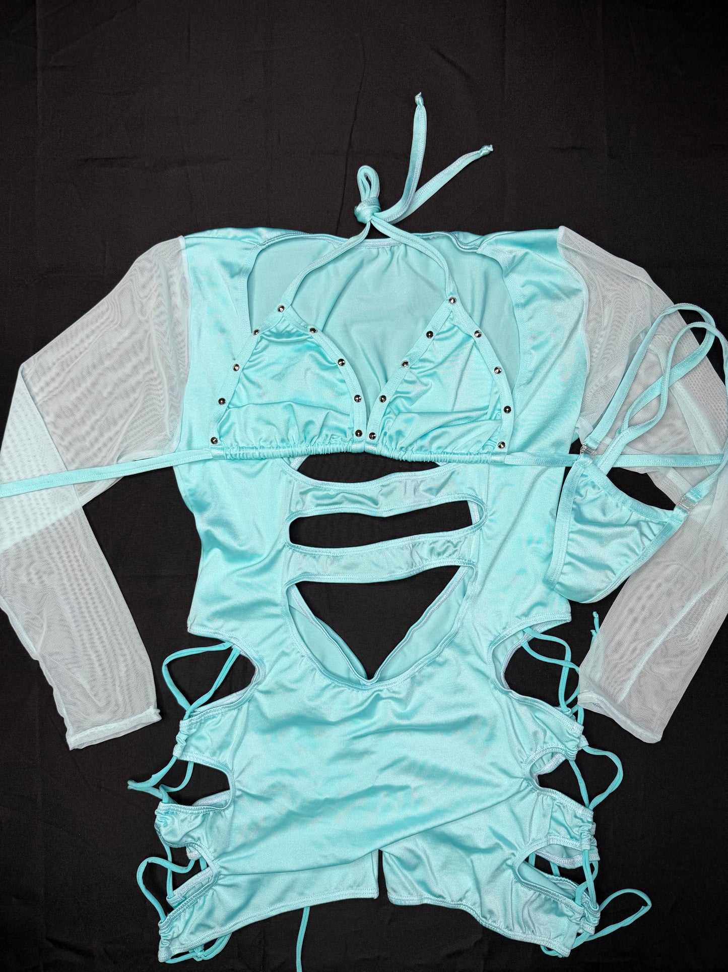 Baby Blue Spandex Romper Lingerie Outfit