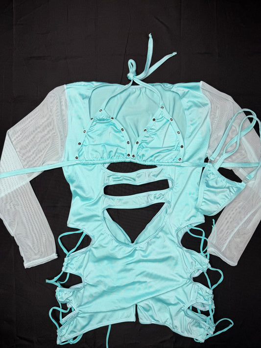 Baby Blue Spandex Romper Lingerie Outfit
