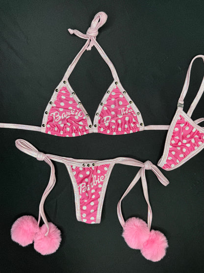 Barbie Baby Pink/Metallic Pink Spandex/Fur Two-Piece Bikini Lingerie Outfit
