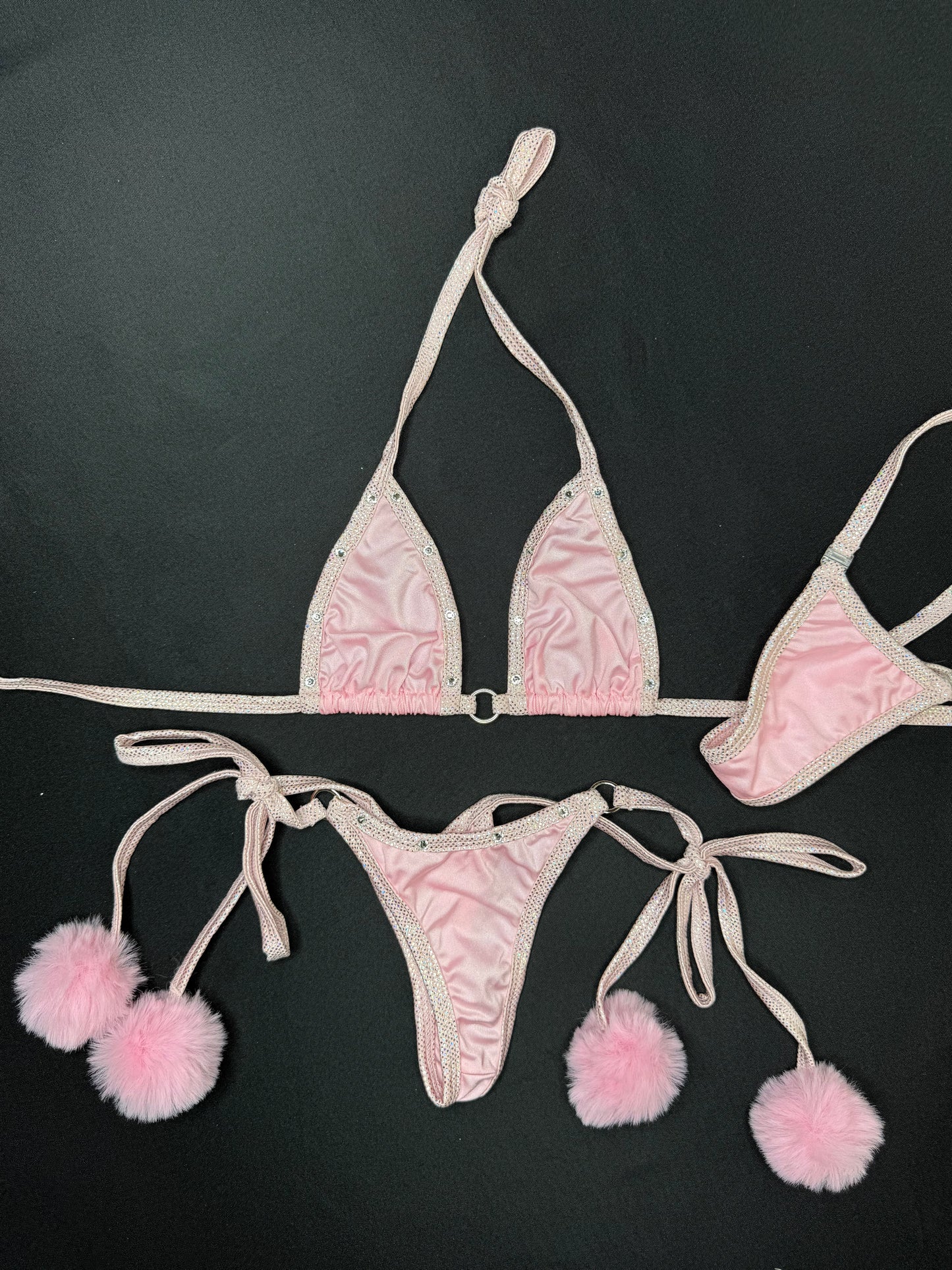 Baby Pink/Metallic Pink Pink Fur Two-Piece Bikini Lingerie Outfit