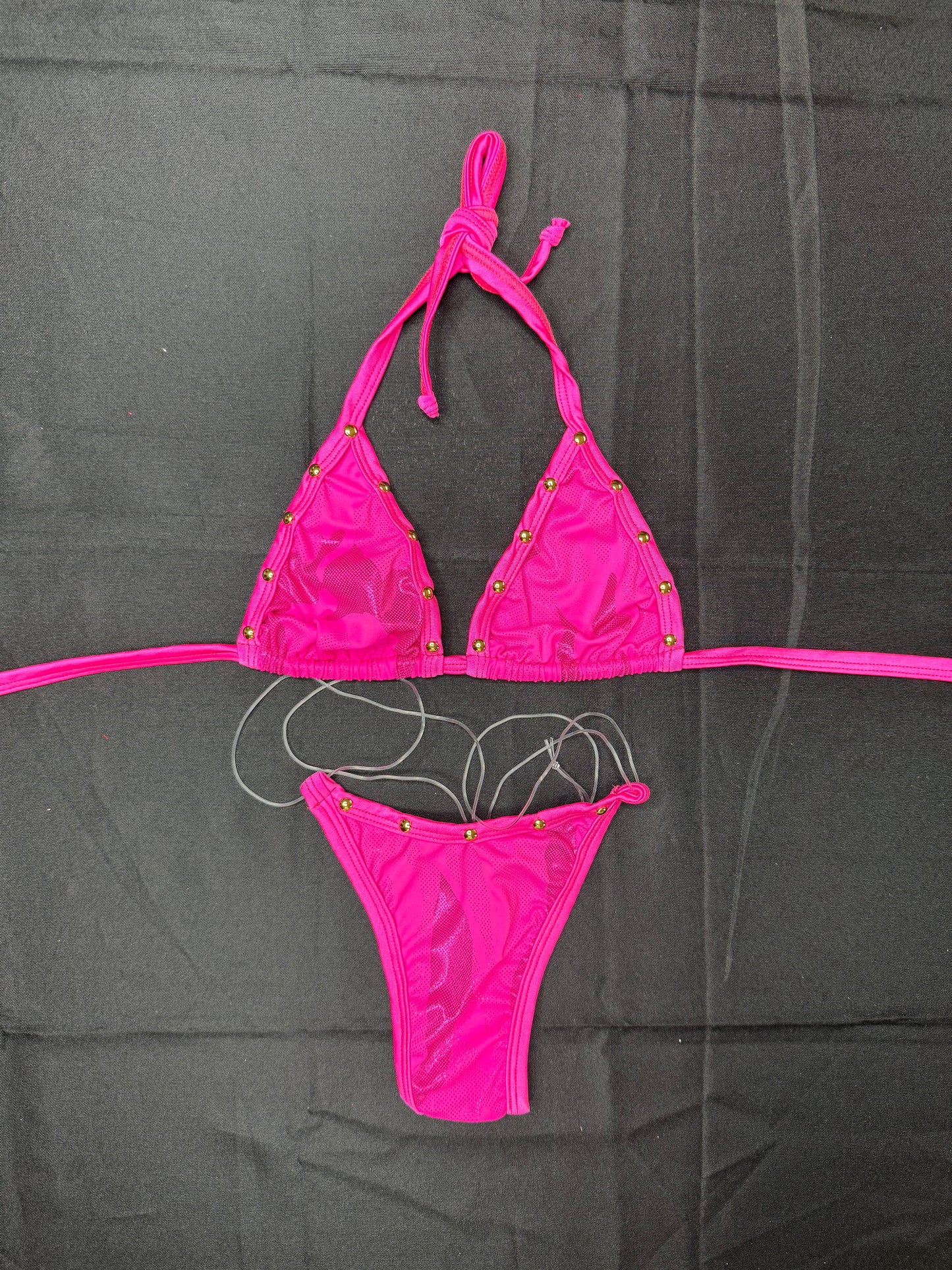 Hot Pink Spandex Bikini Top/Thong & Shorts Three-Piece Lingerie Outfit
