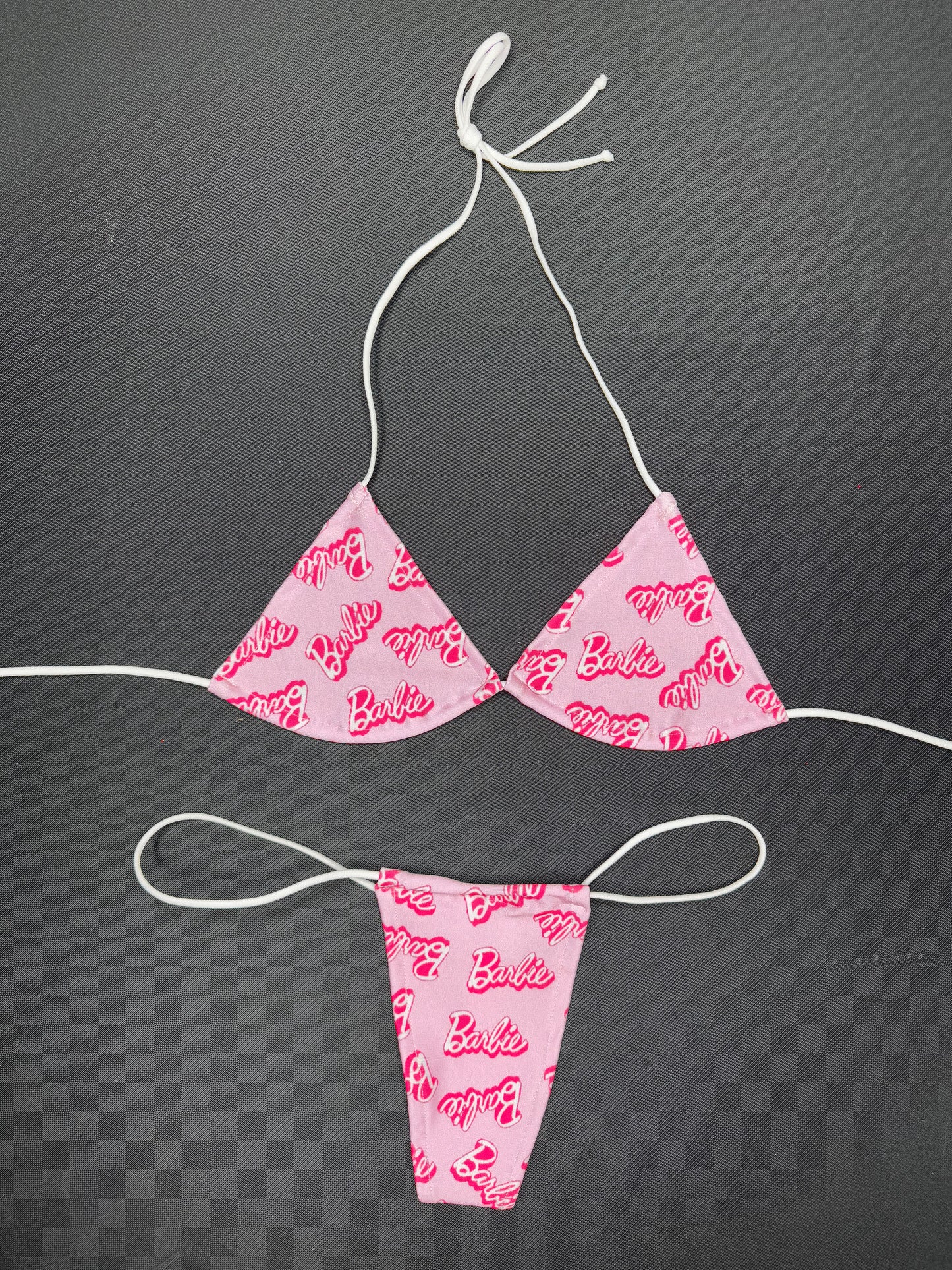 Pink Designer Two-Piece Micro Bikini Lingerie Outfit