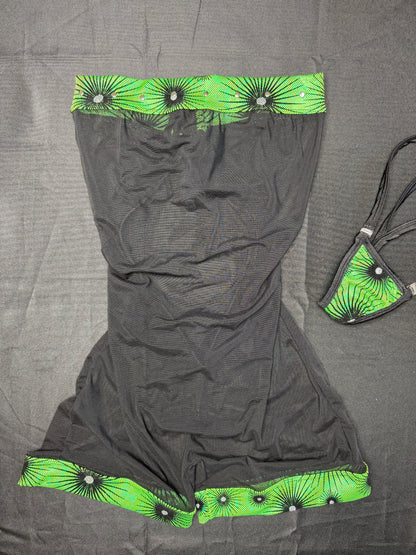 Green Spandex/Black Mesh One-Piece Lingerie Outfit