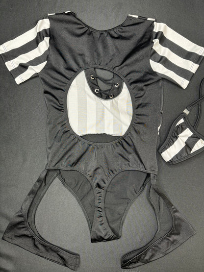 Black/White Referee One-Piece Short Sleeve Lingerie Outfit