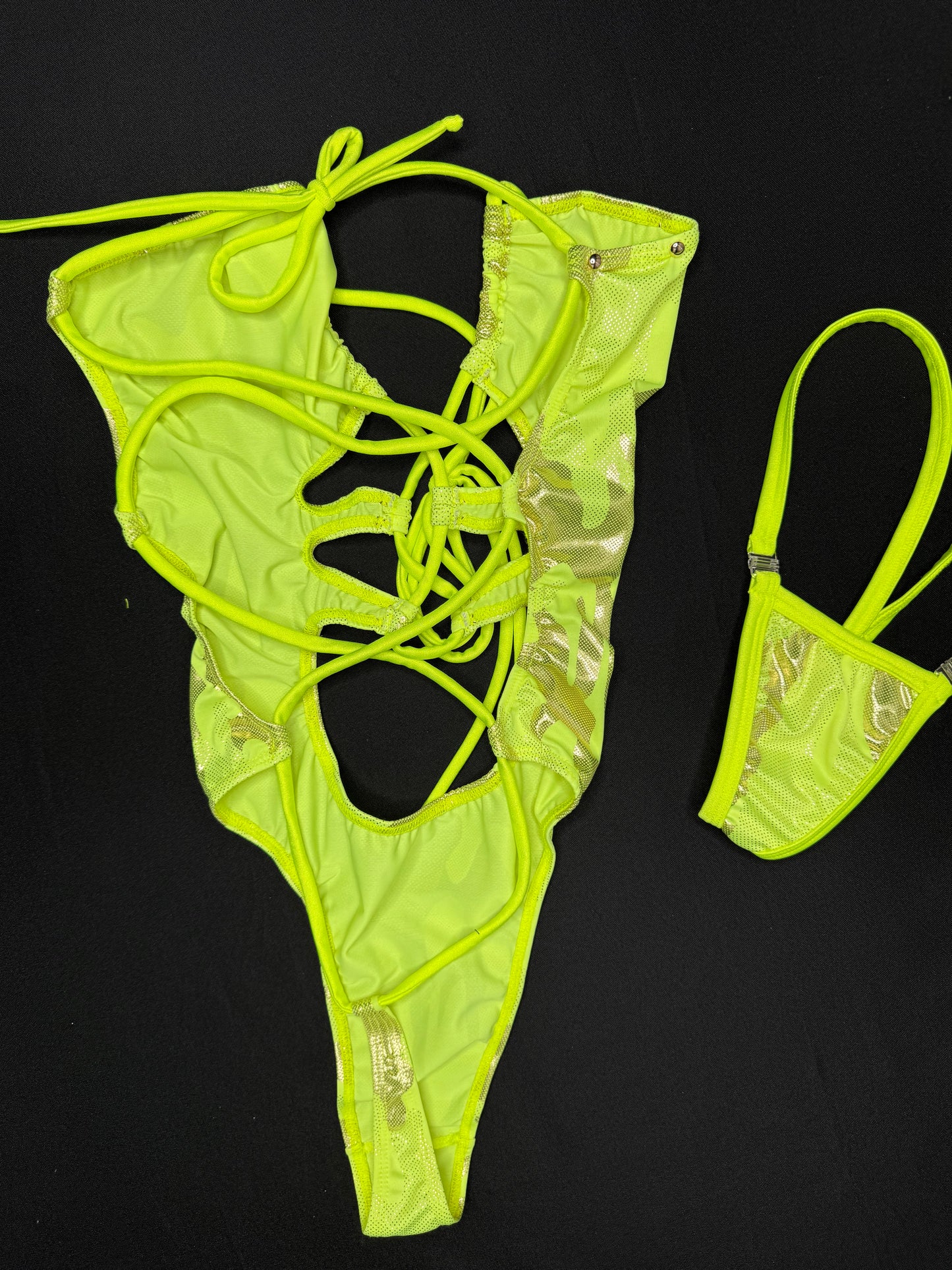 Yellow Spandex One-Piece Lingerie Outfit
