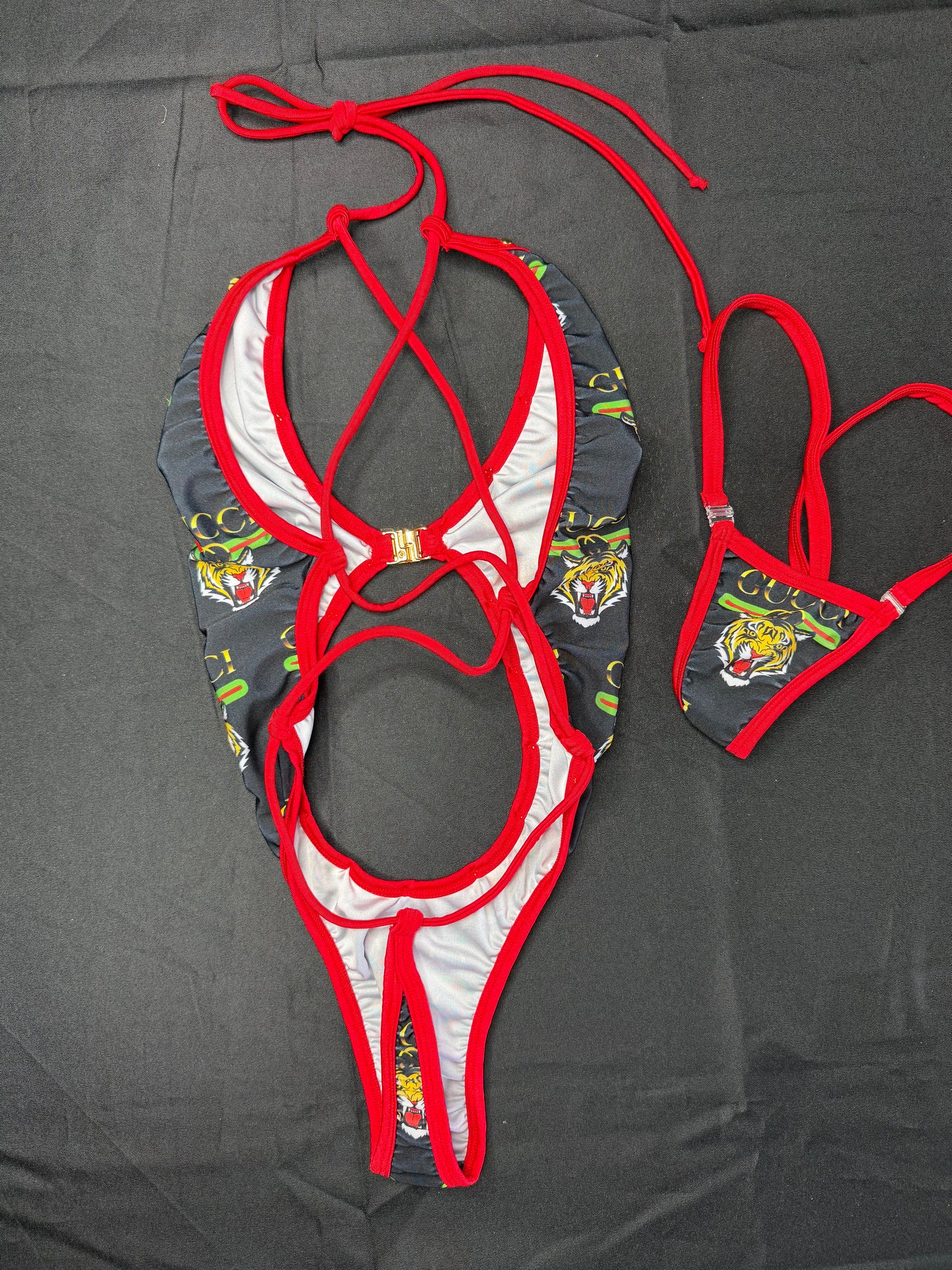 Designer/Red Spandex One-Piece Lingerie Outfit