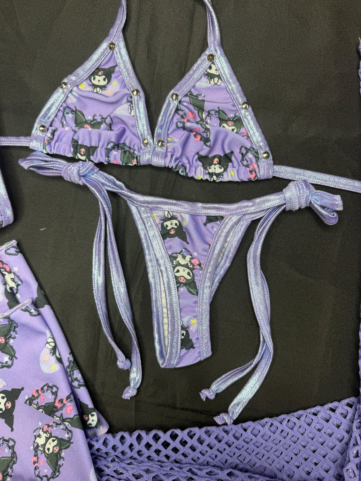 Lavender Kuromi Spandex Print Leg Lingerie Outfit