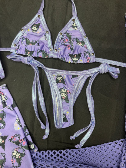 Lavender Kuromi Spandex Print Leg Lingerie Outfit