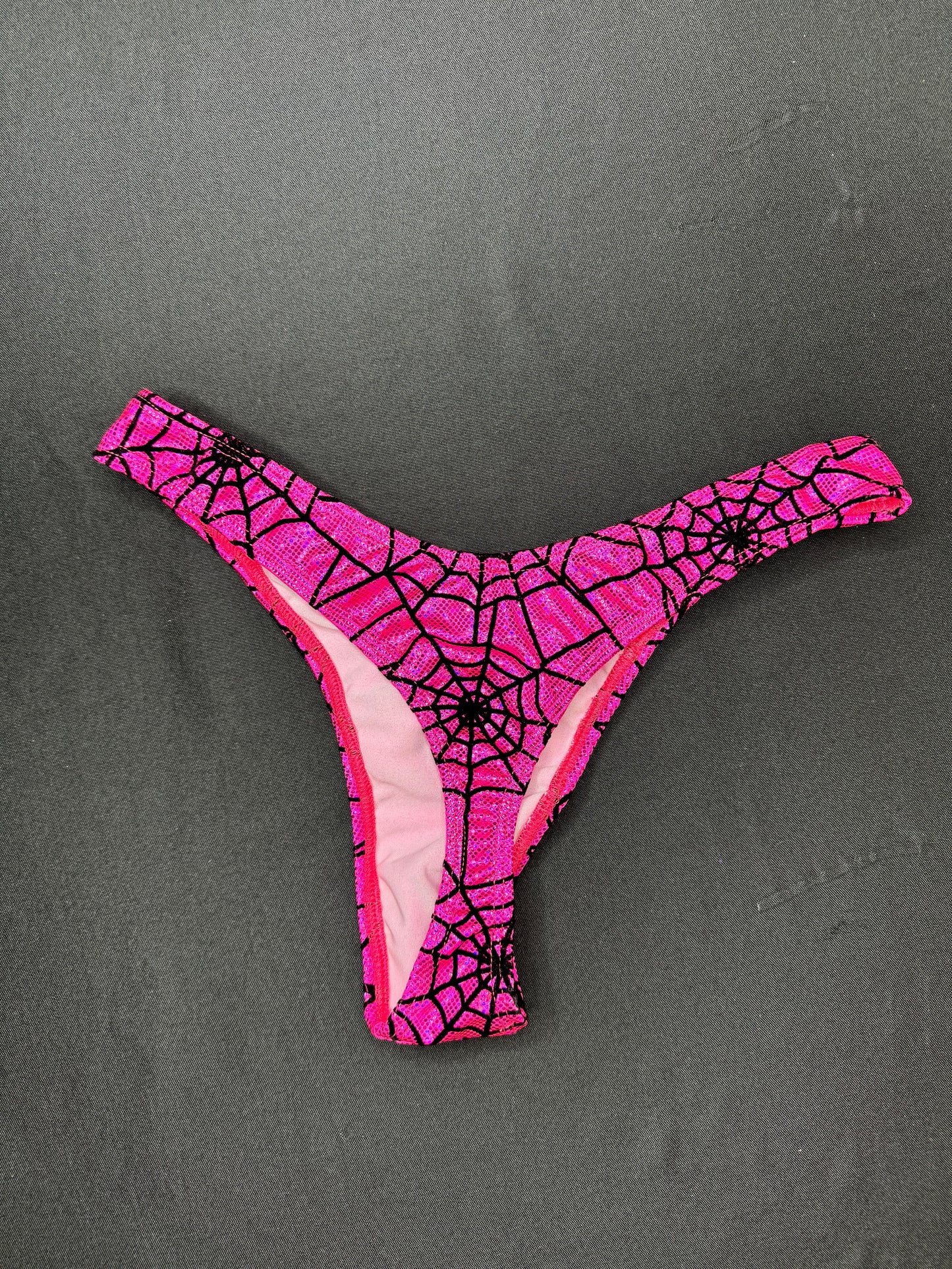 Hot Pink Web/Mesh One-Piece Romper/Cheeky Thong Lingerie Outfit