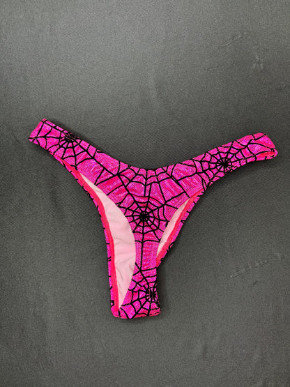 Hot Pink Web/Mesh One-Piece Romper/Cheeky Thong Lingerie Outfit