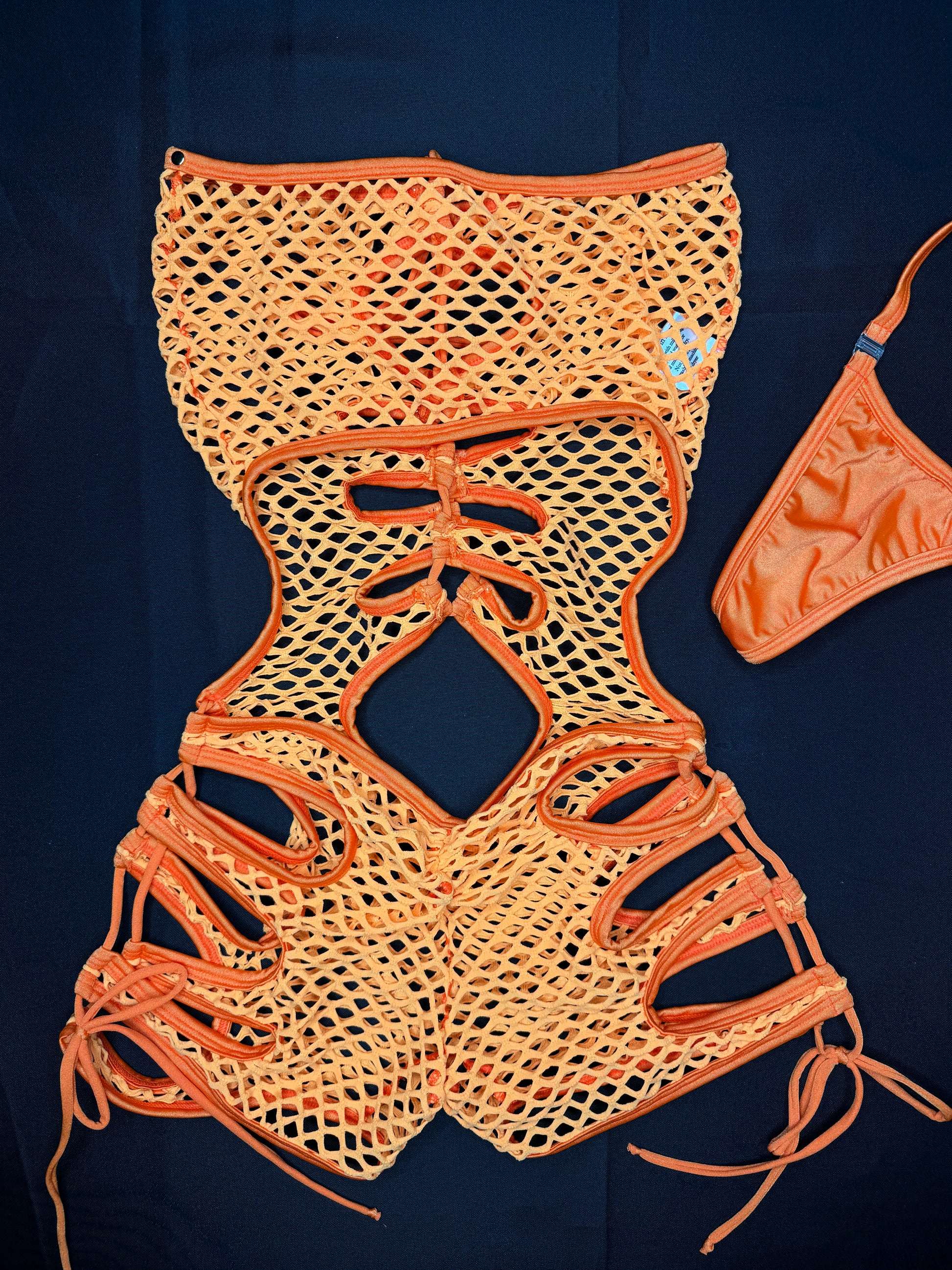 Orange Fishnet One-Piece Lingerie Outfit – Lingeriebydylan