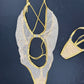 Gold Sparkle Mesh One-Piece Lingerie Outfit