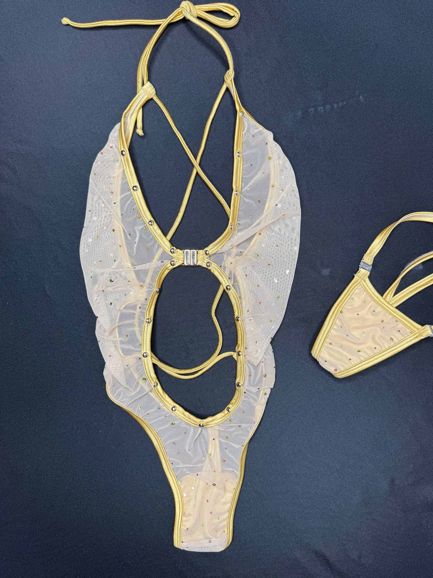 Gold Sparkle Mesh One-Piece Lingerie Outfit