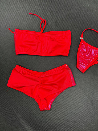 Metallic Red Tube Top/Shorts Two-Piece Lingerie Outfit