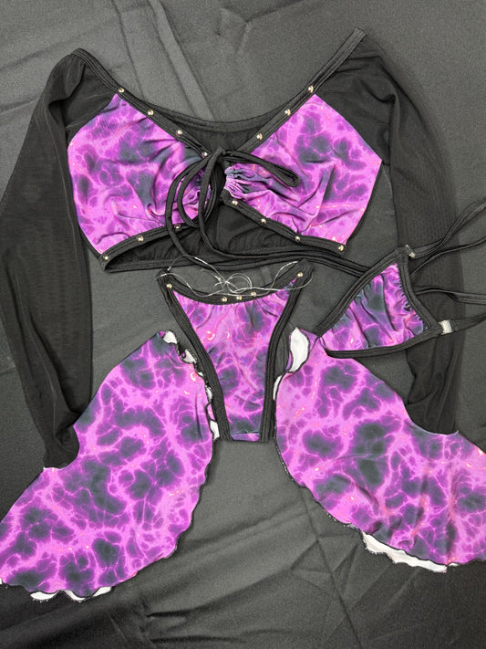 Purple Spandex/Black Mesh Two-Piece Lingerie Outfit