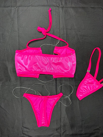 Matrix Hot Pink/Pink Spandex Sports Bra/Thong Two-Piece Lingerie Outfit