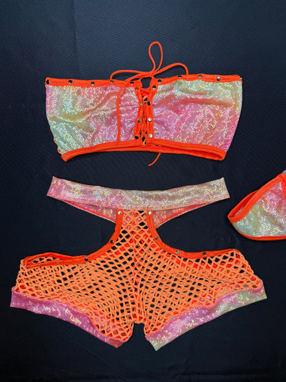 Orange/Yellow Ombré Tube Top/Shorts Two-Piece Lingerie Outfit