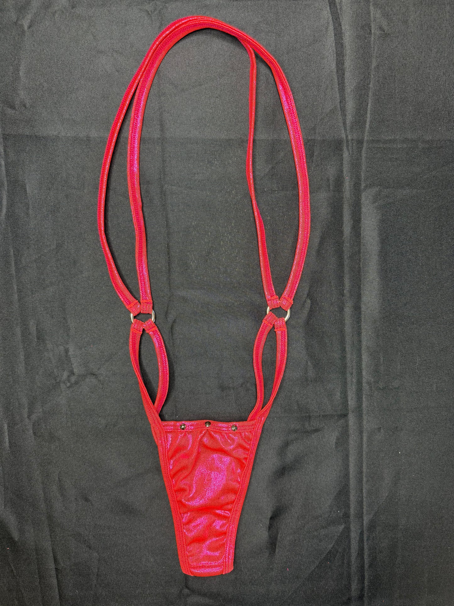 Metallic Red-Orange/Pink Spandex One-Piece Lingerie Outfit