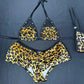 Animal Print/Black Fishnet Two-Piece Shorts/Bikini Top Lingerie Outfit