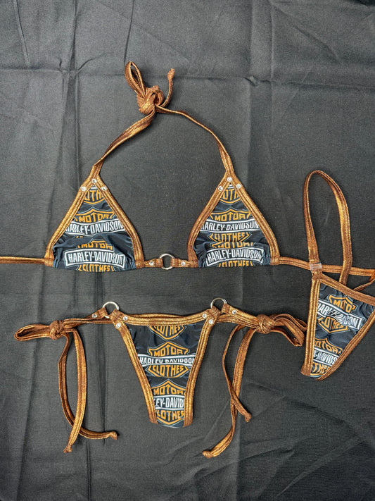 Black Harley/Copper Spandex Two-Piece Bikini Lingerie Outfit