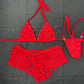 Red Fishnet Spandex Bikini Top/Shorts Two-Piece Lingerie Outfit