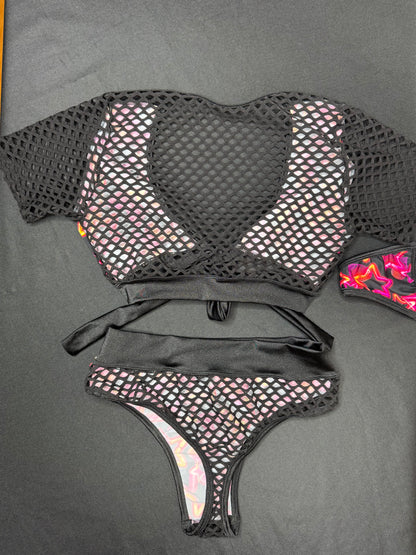 Black Star/Heart Print Shorts/Short Sleeve Two-Piece Lingerie Outfit