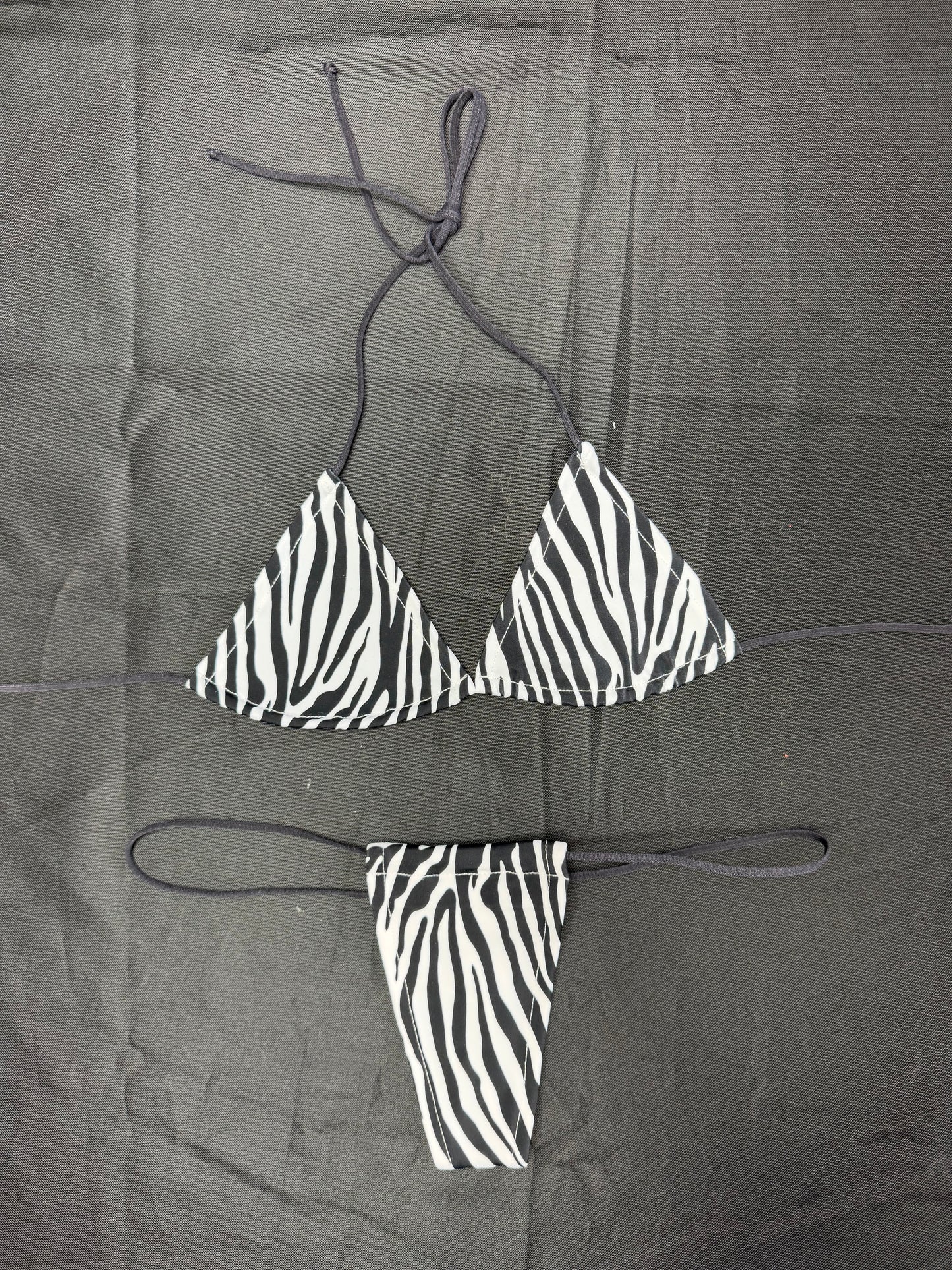 Zebra Animal Print Spandex Micro Bikini Lingerie Outfit