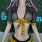 Yellow Plaid Spandex/Black Mesh Top School Girl Lingerie Outfit