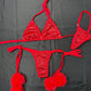 Red Metallic Spandex/Red Fur Two-Piece Bikini Lingerie Outfit