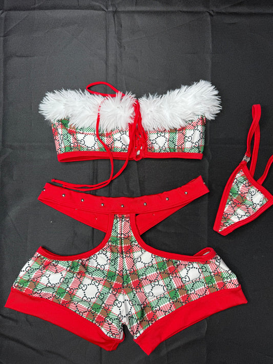 Plaid Designer Tube Top/Shorts Two-Piece Lingerie Outfit