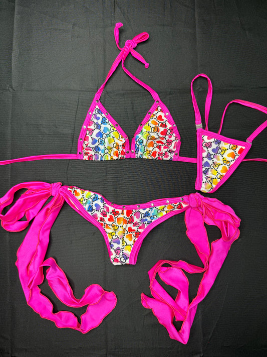 Designer Rainbow/Hot Pink Two-Piece Bikini Lingerie Outfit