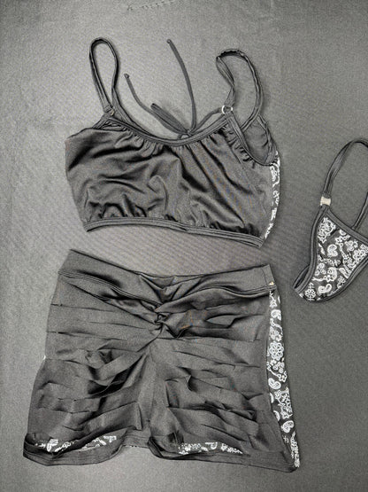 Black Bandana/Black Spandex Sports Bra/Ripped Shorts Two-Piece Lingerie Outfit