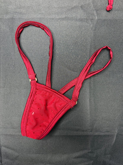 Red Mesh/Burgundy Spandex One-Piece Lingerie Outfit