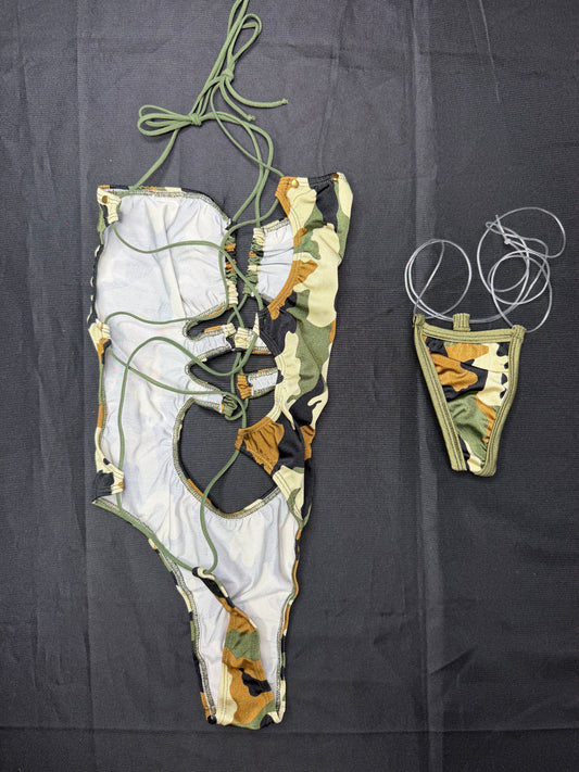 Camouflage Spandex One-Piece Lingerie Outfit