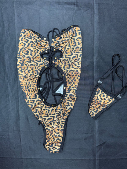 Cheetah Animal Print Spandex One-Piece Lingerie Outfit